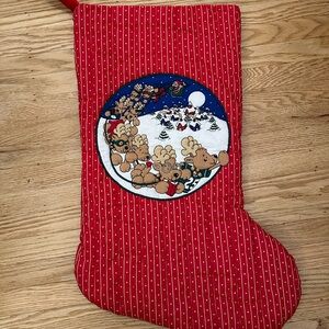 Vintage quilted jumbo Christmas stocking Cranston Santa and reindeer